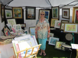 WAS member Bobbin Salisbury in her display of watercolors